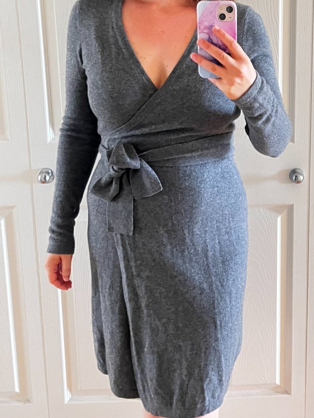 DVF 100% cashmere Grey wrap dress size M - Picture 5 of 5